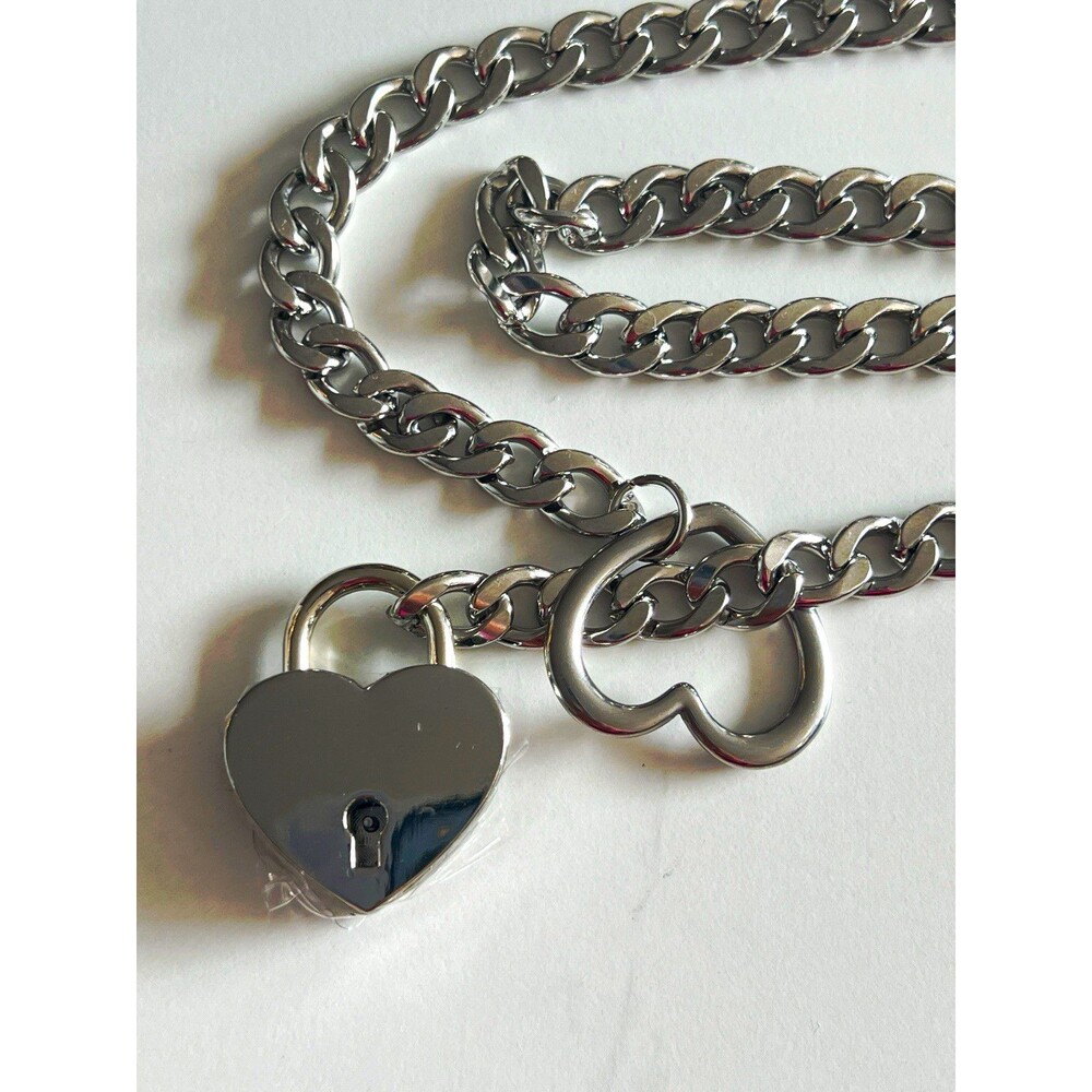 Free People "Key To My Heart" Silver Curb Chain Belt with Working Padlock & Key